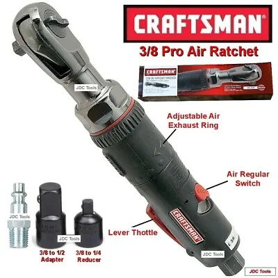 CRAFTSMAN 3/8 Drive Air Ratchet Wrench Pro W 1/2 1/4 Adapters  3 Tools In 1  • $99.95
