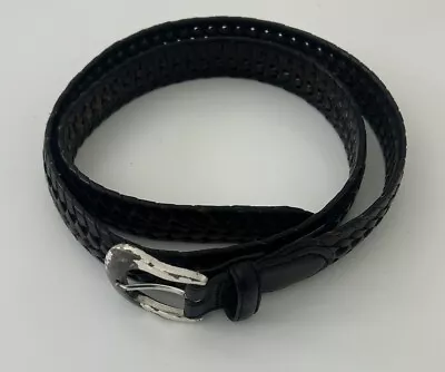 Brighton Mens 40 Leather Belt Braided Burma Laced Black Brown Silver Buckle W7 • $24.95