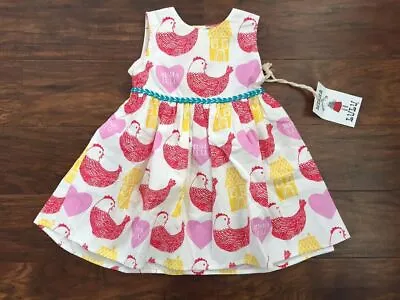 NWT Misha Lulu 12-18 Chicken Cotton Dress Houses Pink Red Yellow Sleeveless Baby • $19.99