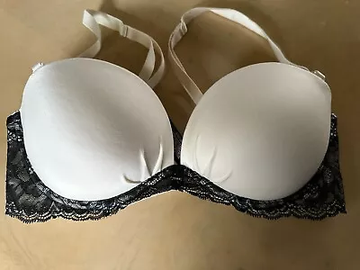 Victoria Secret Fabulous Strapless Multiway UW Bra 34C Ivory Black Lace • $9.99