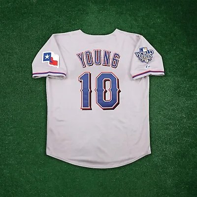 Michael Young 2010 Texas Rangers World Series Men's Grey Road Jersey (S-3XL) • $129.99