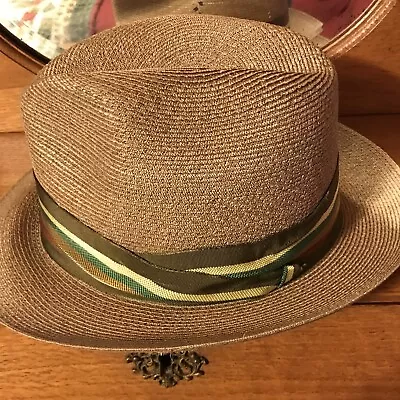Vintage Knox New York Brown Men's Fedora Straw Hat Band Size 7 1/8  • $25
