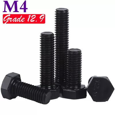 M4 - 0.7 Grade 12.9 Full Thread Hex Head Bolts Hex Cap Screws Black Oxide DIN933 • £32.54