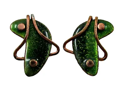 Vintage Renoir MATISSE Modernist Atomic MCM Copper Green Enamel Clip On Earrings • $24.99