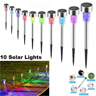 10 Solar Powered LED Garden Lights Post Waterproof Outdoor Yard Path Lighting • £12.67