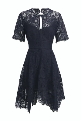 $90 • Buy Forever New Navy Harley Hanky Hem Lace Mini Dress Size 14 AU