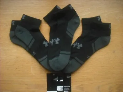 Mens NWT Under Armour Low-Cut Socks 3prs UA RESISTOR Black Anti-Odor Sz:L • $14.75
