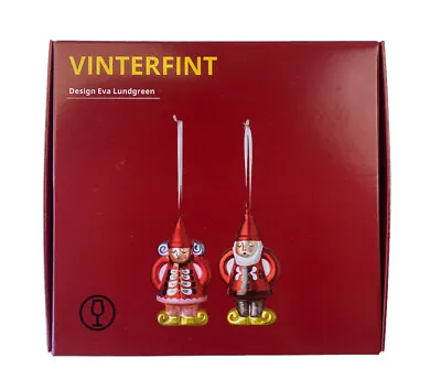 IKEA VINTERFINT Hanging Ornaments Mrs. And Mr. Santa Claus Glass Red 2 Ornaments • $22.90