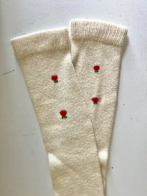 Lot Of Two Pairs Of Vintage Leg Warmers Ivory W Red Rose Embroidery / Brown Knit • $15