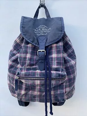 Jack Wills Backpack Blue Pink Tartan Canvas Good Used Condition • £9.99