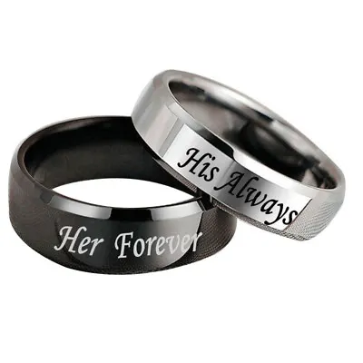 1PC Couple's Matching Promise Ring His Always Or Her Forever Wedding Band Rings • $2.58