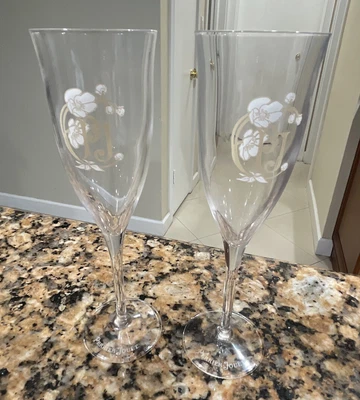 $10 • Buy 🔥 2 Perrier Jouet France 6 Oz Crystal Champagne Flutes W/ Floral PJC Logo 8 