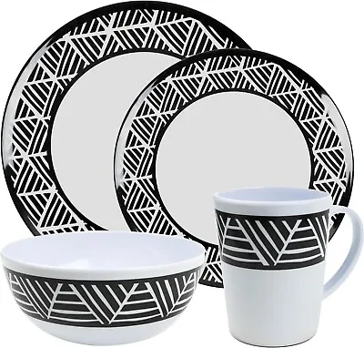 16pc Melamine Dinner Set Plates Bowls Mugs Crockery BBQ Camping Tableware Black • £42.95