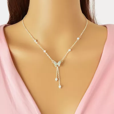 Sparkling Butterfly Pendant Y-Drop Necklace Tassel Clavicle Collar Women Jewelry • $1.99