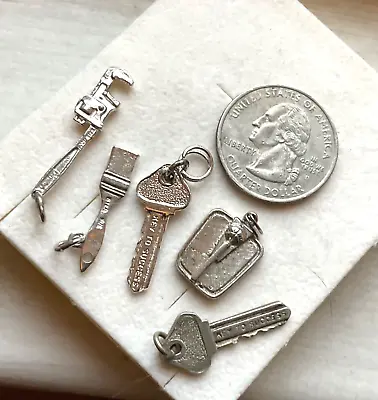 Vintage Sterling 5 Charm Lot KEYS WRENCH PAINT BRUSH DIY HOUSEWARES • $24