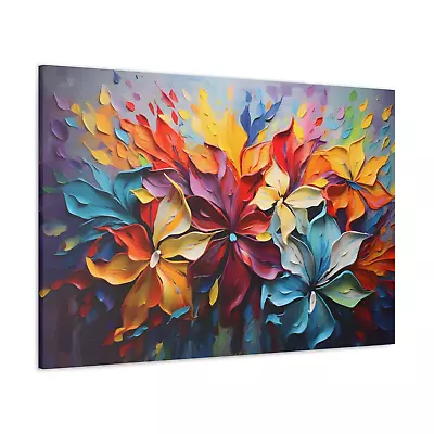 Abstract Flower Painting Print Canvas Colourful Flowers Wall Art Decor • £15.99