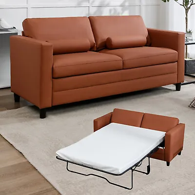 Faux Leather Pull Out Sofa Bed 2-in-1 Sleeper Sofa With Foldable Mattress • $669.99