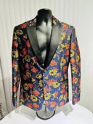 Zara Man Brocade Black & Navy Blue Floral Blazer Suit Jacket 40 • $199