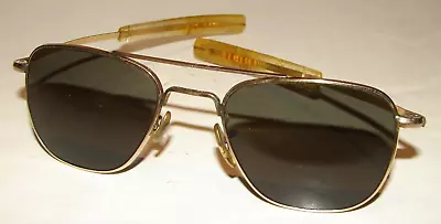 Vintage AMERICAN OPTICAL AO SUNGLASSES 1-10 12K GF Gold Aviator 5 1/2 Pilot • $458.19