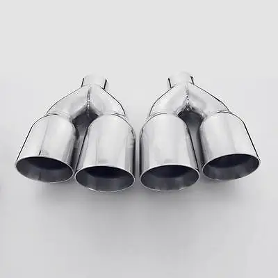 Pair Quad 3.5  Exhaust Tips 2.25  Inlet Dual Wall Staggered Angle Cut Dual Out • $195.97