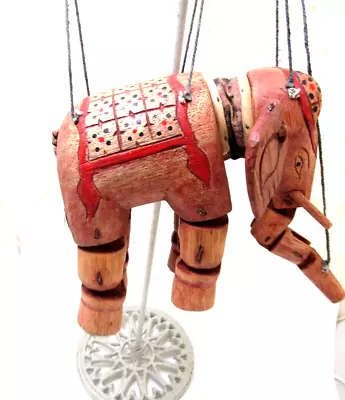 Marionette Elephant 7  W/ Stings & Handle Handmade Wooden Indian Jointed Puppet • £37.49