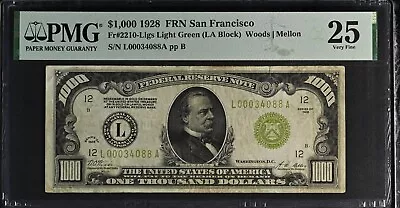 1928 $1000 Federal Reserve Note Bill FRN FR-2210- Certified PMG 25 (Very Fine) • $3600