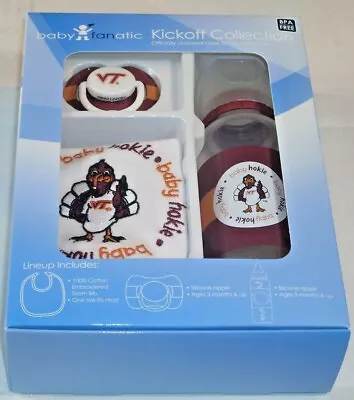 NCAA Virginia Tech Hokies Baby Gift Set Bottle Bib Pacifier By Baby Fanatic • $29.99