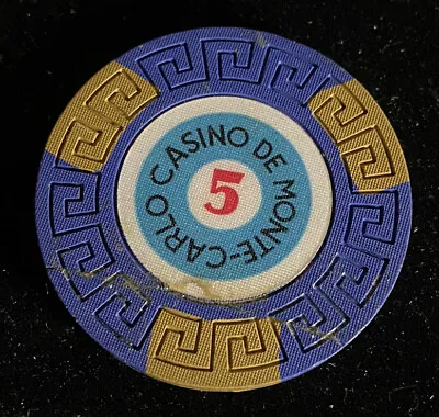 Societe Des Bains De Mer 5 MCF Jeton Casino Chip Monte Carlo Monaco LgKey 1968 • $35