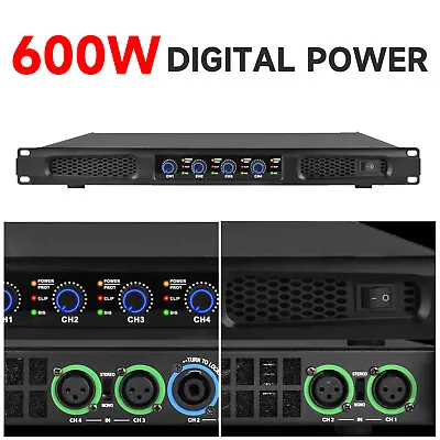 High-Tech 600W 4 Channel Class D Digital Power Amplifier 600 Watts PEAK Output • £240.34