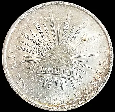 1902 Zs Fz Silver Mexico Un Peso Cap & Rays Coin Zacatecas Mint Au • $99