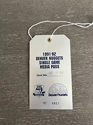 Mar 8 1992 Denver Nuggets Vs Utah Jazz Single Game Media Pass - Malone Mutombo • $24.95