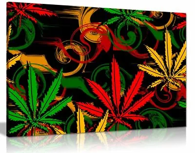 Rasta Marijuana Cannabis Black Background Canvas Wall Art Picture Print • £34.99