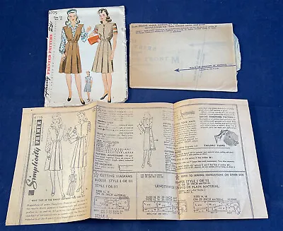 Vintage Simplicity 4775 Printed Pattern 1943 Women's Blouse Jumper Dress Size 12 • $6.99