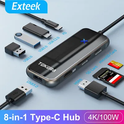 USB Type-C 8-in-1 Hub With 4K@30Hz HDMI USB3.0/2.0 TF/SD Card Reader PD3.0 Charg • $39.95