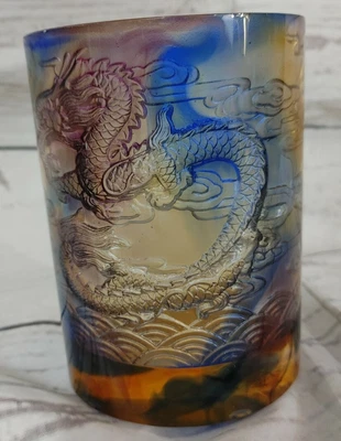 $22.99 • Buy DRAGON ART GLASS  Crystal Pen HOLDER. Heavy Colorful 