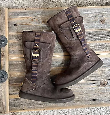 UGG Retro Cargo Tall Boots Size 7 Expresso Brown Buckle Sheepskin Leather Winter • $89.99