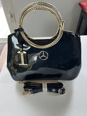 Mercedes Benz Black Purse Handbag Shiny Vinyl Gold Handles • $75