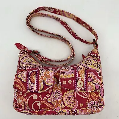 Vera Bradley Shoulder Bag Hipster Purse Cross Body Quilt Paisley Raspberry Fizz • $14.95