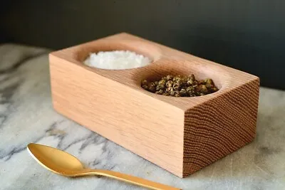 Eco-friendly Salt And Pepper Pinch Pots Salt Cellar Handmade From Oak Hardwood • £15.99