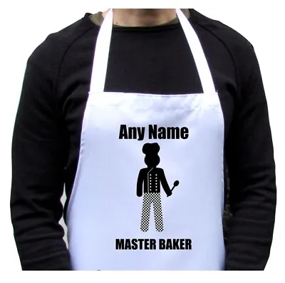 Personalised Apron Master Baker Stickman Print White Adults Fun Kitchen Gift • £10.99