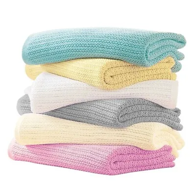 £4.99 • Buy 100% Cotton Cellular Extra Soft Baby Blanket Cot Pram Moses Basket 