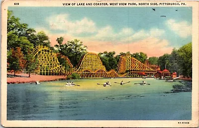 Postcard 1937 West View Park Roller Coaster Lake Boats North Side PA D22 • $8.50