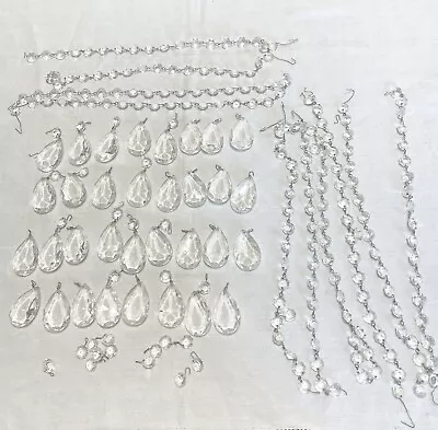 Vintage Lot Chandelier Crystals 33 Teardrops Plus Smaller On Chains 1980's • $13.50