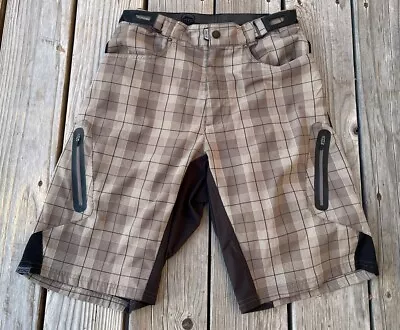 ZOIC Men's M Brown Black Plaid MTB Mountain Biking Cycling Shorts Padded Liner • $29.99