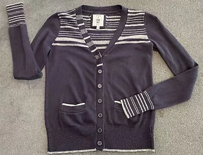  LOVE H81 Size S Cardigan Sweater Button Front Striped Gray White • $12