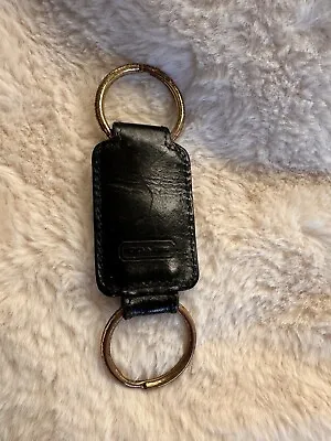 ✨ VINTAGE COACH Black Leather Brass Fob Keychain-  Valet Double Key Ring ✨ • £38.56