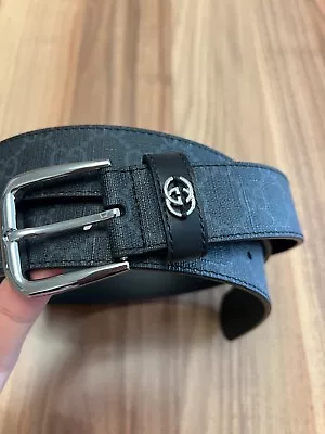 Pre-owned Gucci Gg Supreme Canvas Black Belt With Square Buckle For Men 110/44 • $180