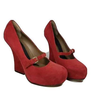Marni Women Shoes Red Suede Mary Jane Platform Pumps Shaped Heel 9 39 New $790 • $109