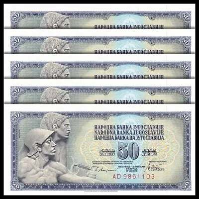 Lot 5 PCS Yugoslavia 50  Dinara 1978 P-89a Banknote UNC • $4.32