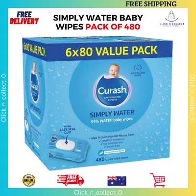 Curash Simply Water Baby Wipes Pack Of 480 (6 X 80 Pack): Hypoallergenic • $27.69